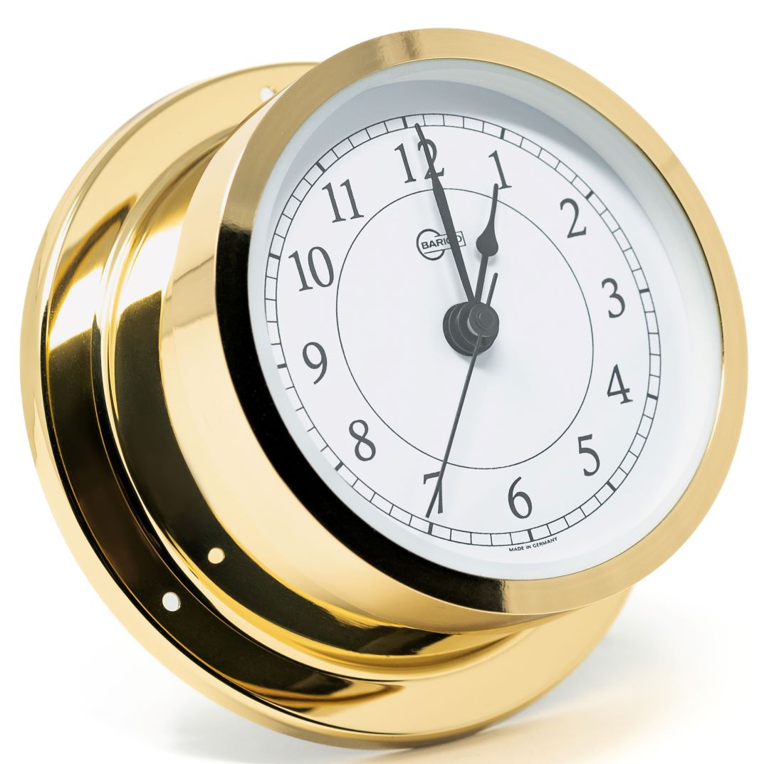 Barigo Star Quartz Clock | Polished Brass with White Dial | 110mm| 1187MS