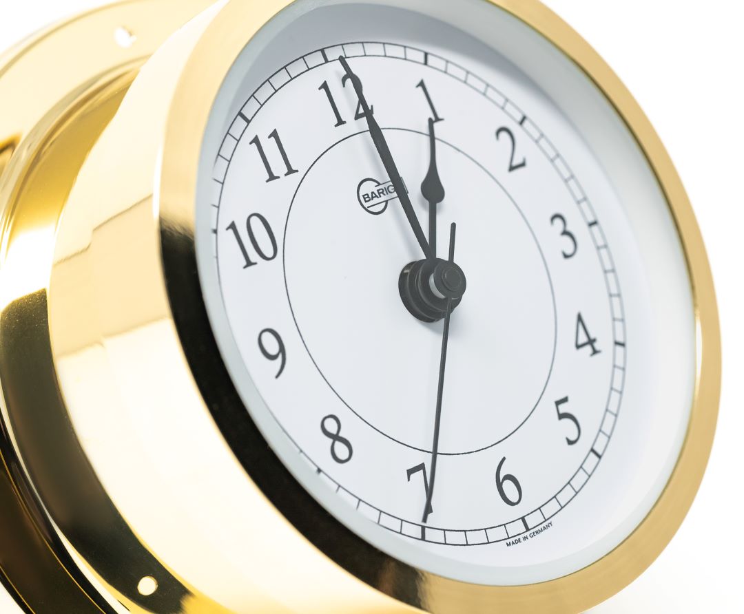 Barigo Star Quartz Clock | Polished Brass with White Dial | 110mm| 1187MS