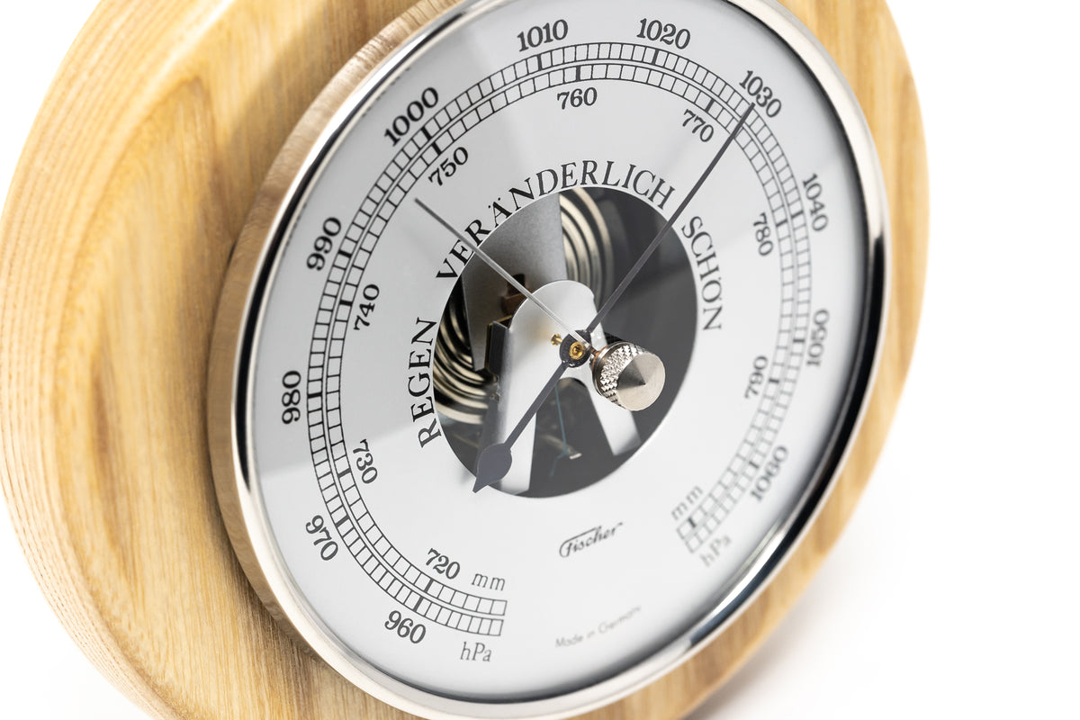 Light Beech Wood & Brass 140mm Fischer Barometer
