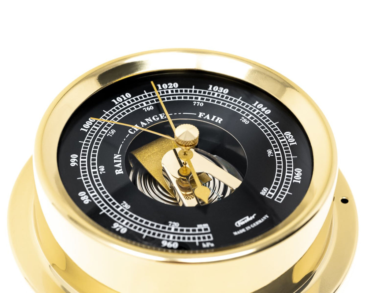 Polished Brass & Black Dial 125mm Barometer