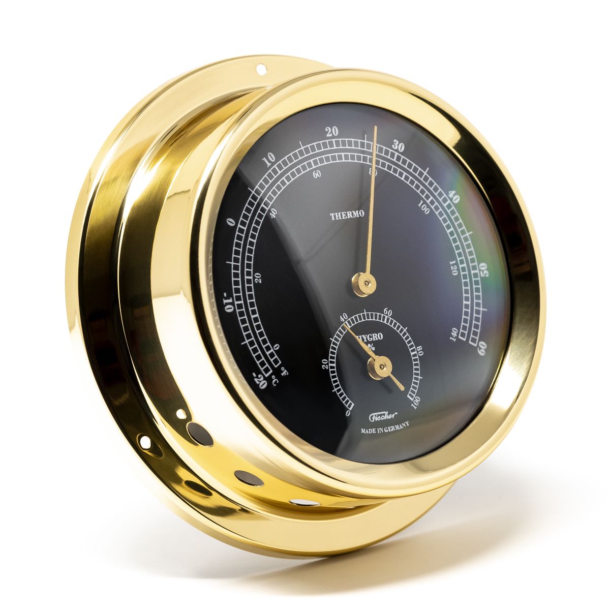 Polished Brass & Black Thermometer & Hygro Instrument