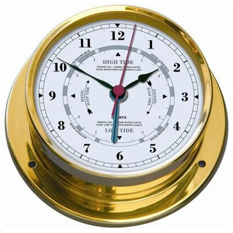 Premium Polished Brass Tide Clock with Barometer – Modern Coastal Accessory
