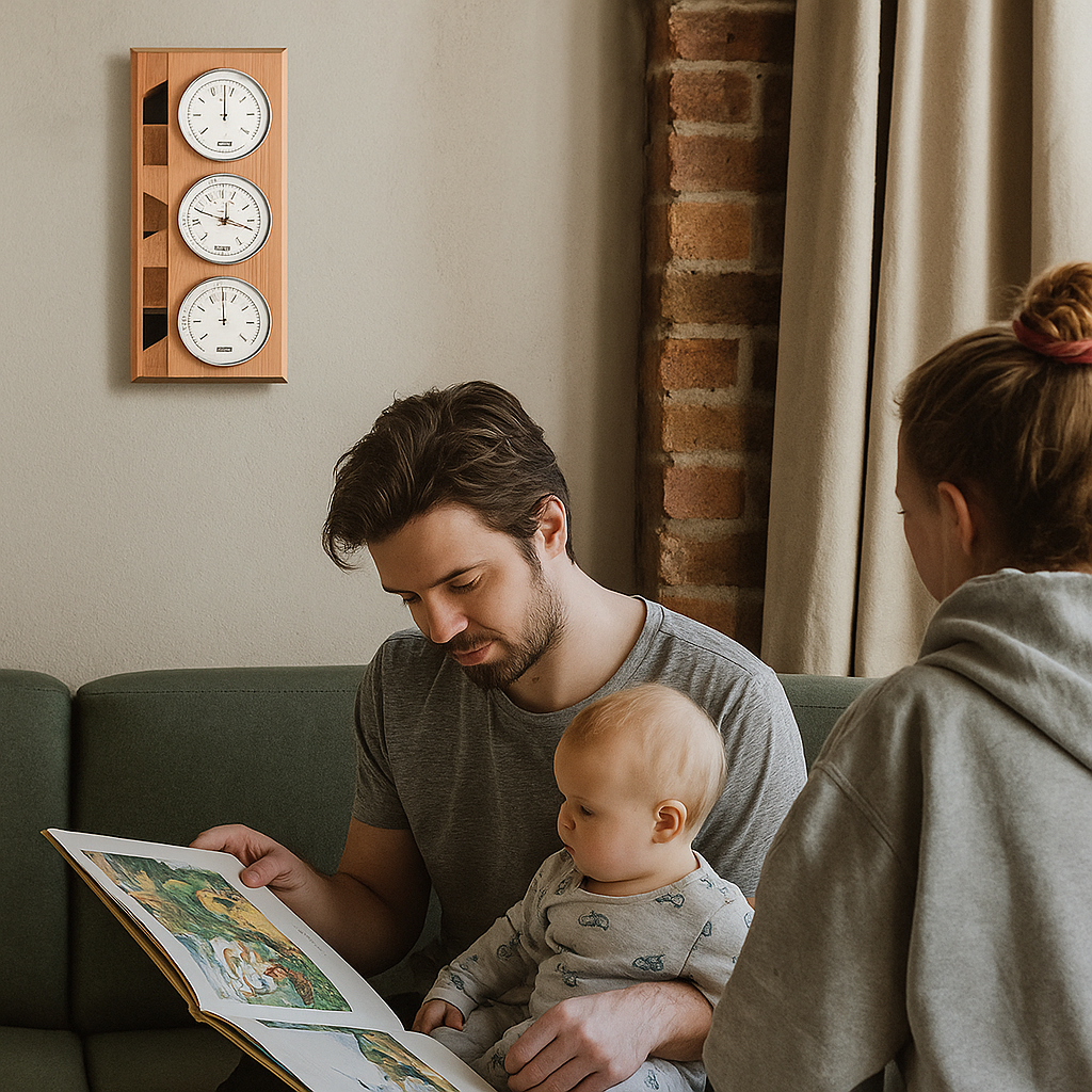 Stylish Beech & Chrome Weather Station 3 in 1 - Hygrometer + Barometer + Thermometer