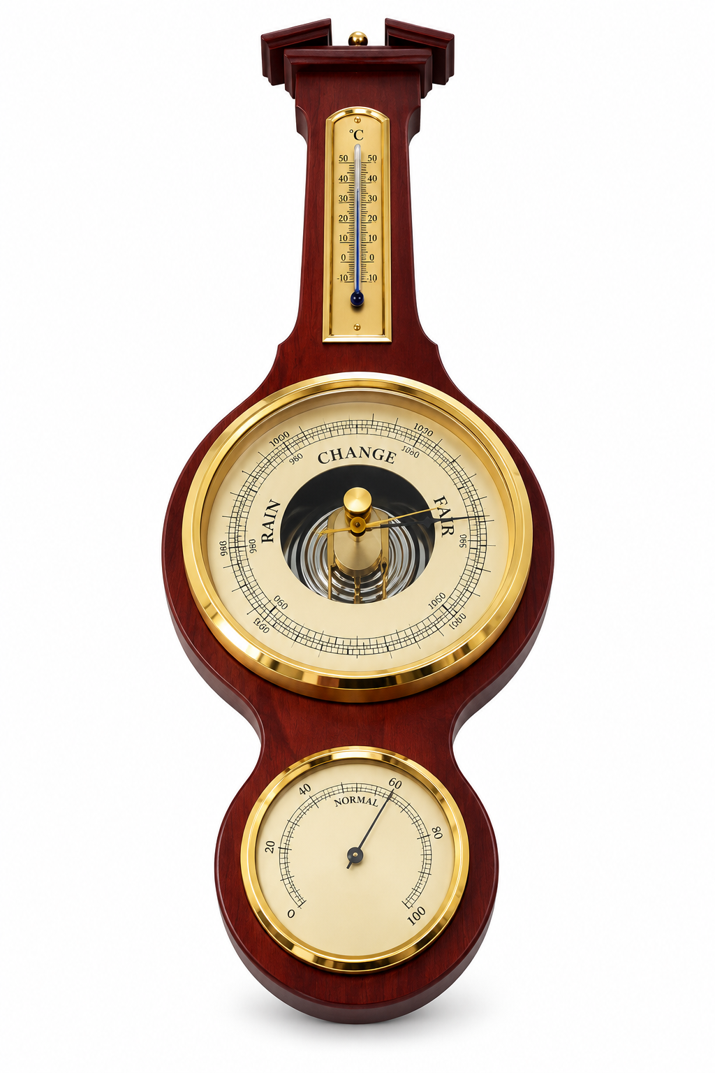Sheraton Traditional Banjo Weatherstation - 3 in 1 - Hygrometer + Barometer + Thermometer | Mahogany & Brass | 540mm | 6699-22