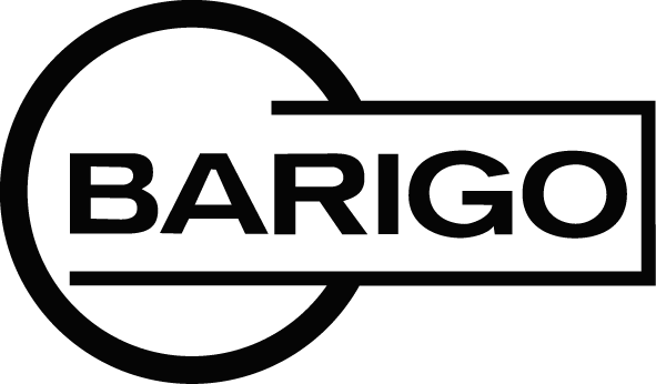 Black BARIGO logo in bold capital letters inside a circular and rectangular frame