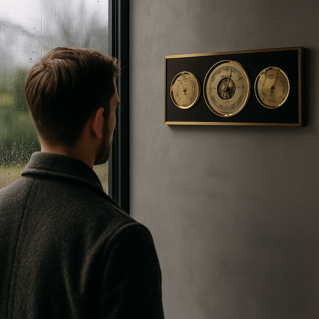 Modern Ebony & Brass Weatherstation 3 in 1 - Hygrometer + Barometer + Thermometer