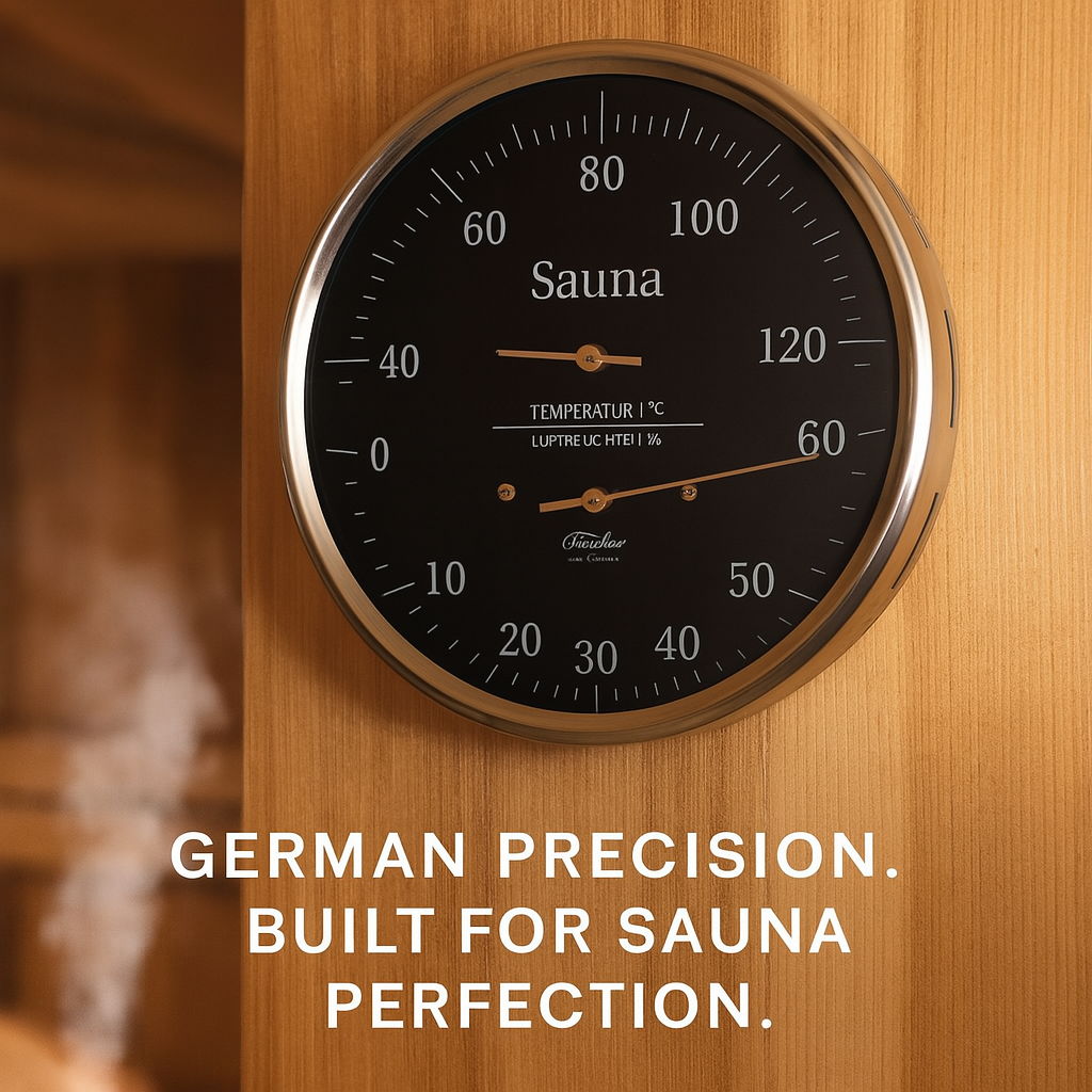 Fischer German Sauna Gauge – Black Dial 160mm (Temperature & Humidity)