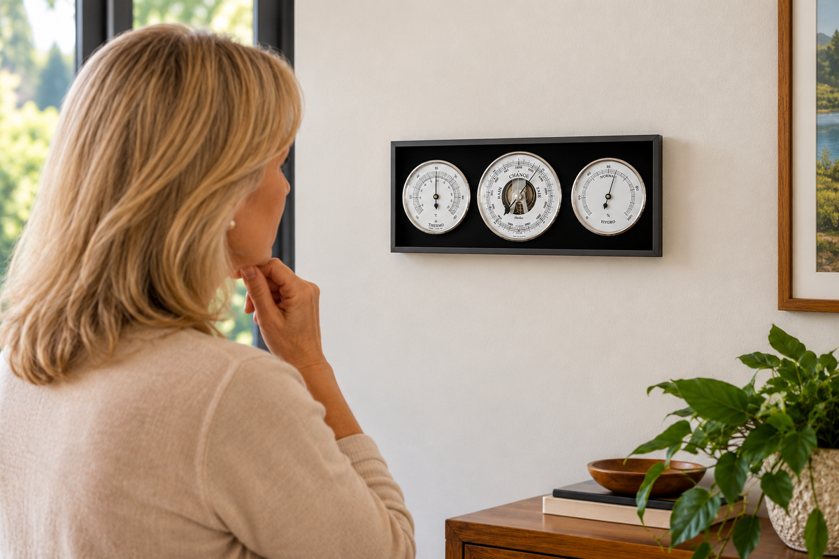 Modern Weatherstation 3 in 1 - Hygrometer + Barometer + Thermometer | Ebony & Chrome | 285mm x 125mm | 9103S-06