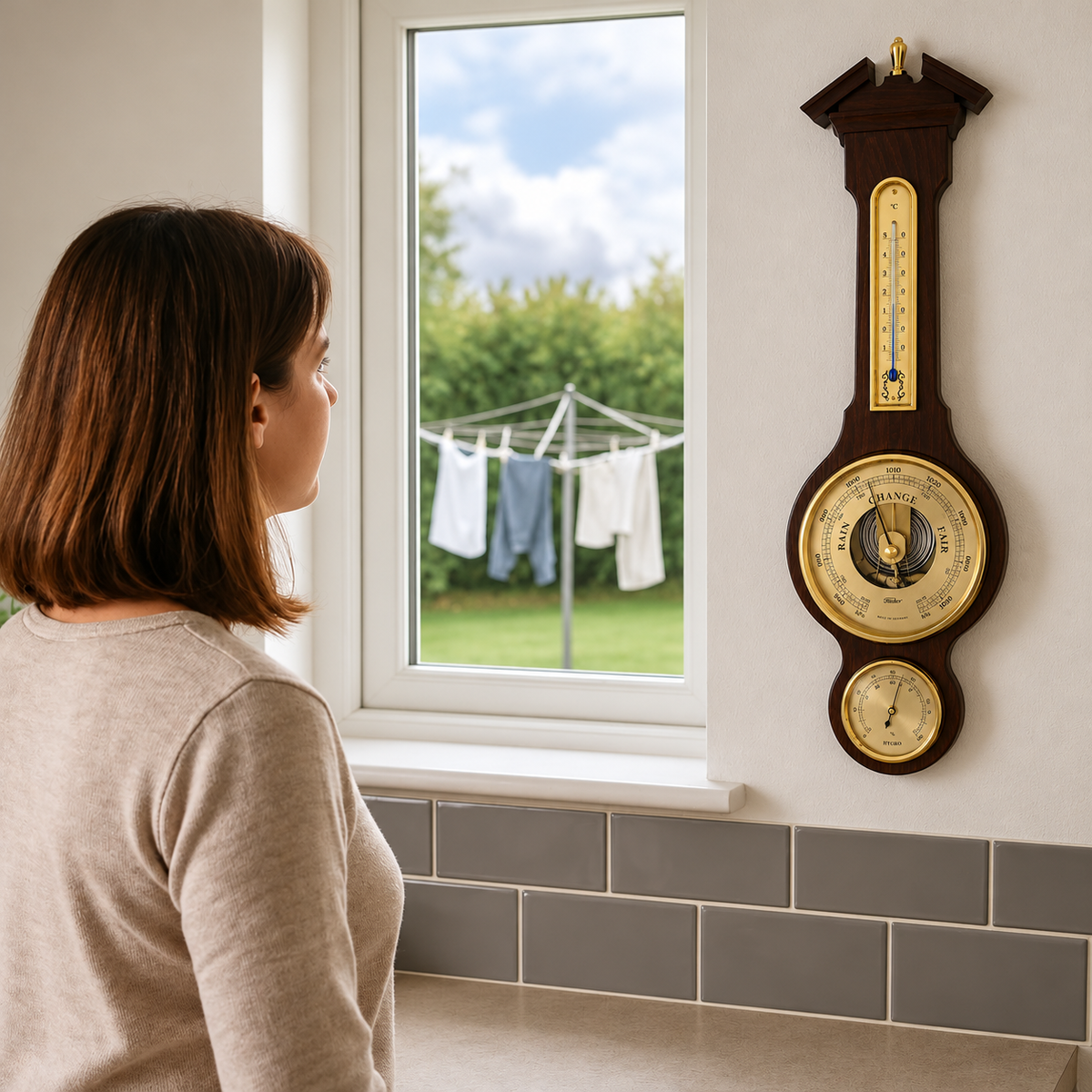 Traditional Banjo Walnut | 6699-12 |540 mm Weatherstation -3 in 1 - Hygrometer + Barometer + Thermometer
