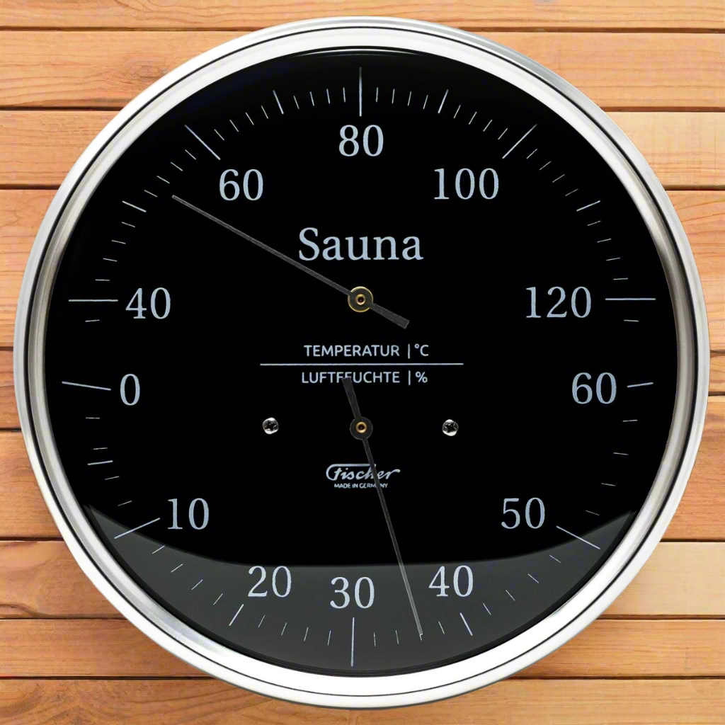 Fischer German Sauna Gauge – Black Dial 160mm (Temperature & Humidity)