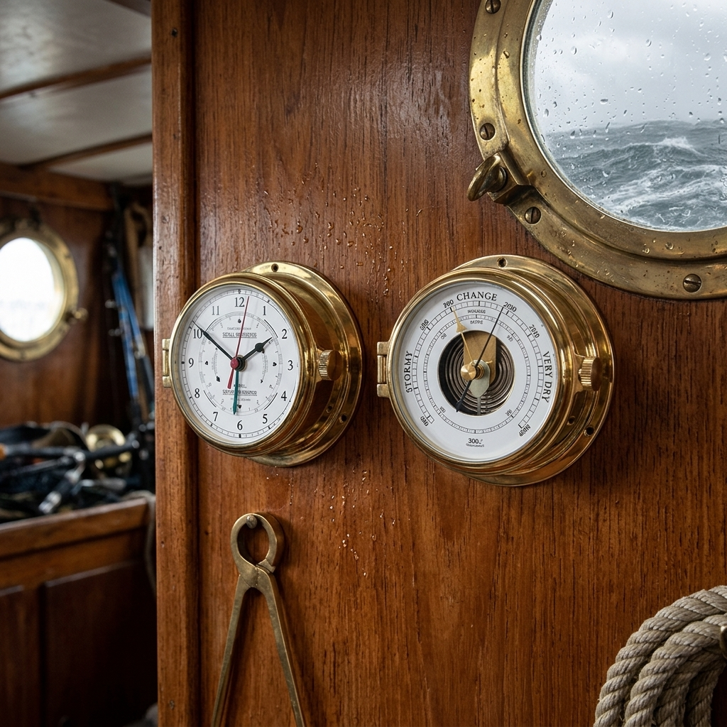 Solid Polished Brass Tide Clock & Barometer combo – Premium Marine Weather Instruments