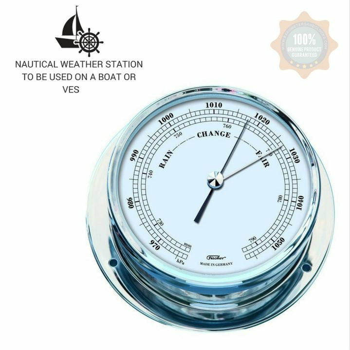 Premium Polished Chrome Tide Clock with Barometer – Modern Coastal Accessory