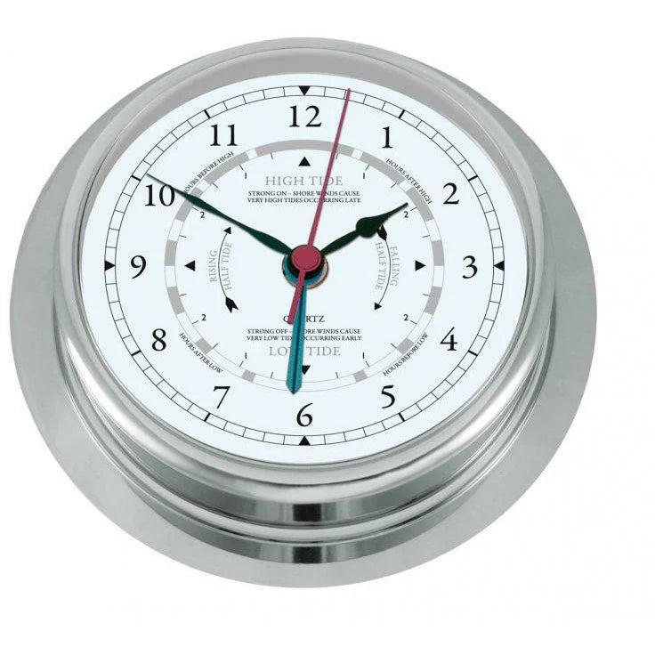 Large Polished Chrome 200mm Barometer & Tide Clock Combo