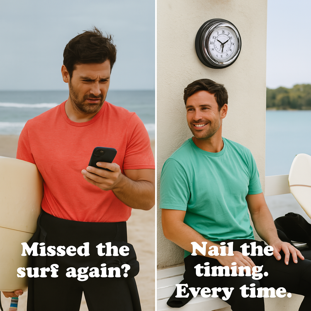 The Black & Chrome Tide Tracker – Precision Tide Clock + Quartz Wall Clock (Fischer Germany)