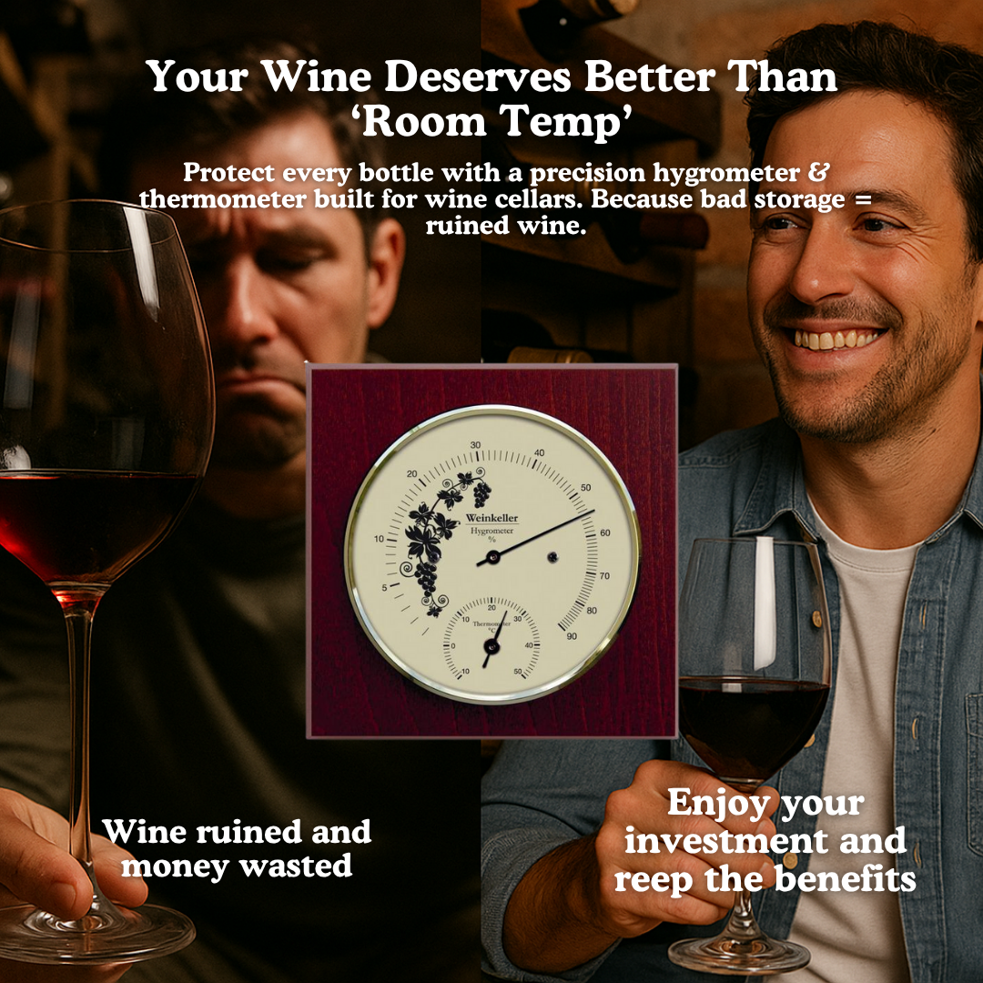 Wine Cellar Hygrometer & Thermometer – Mahogany Finish (1225HT-22)