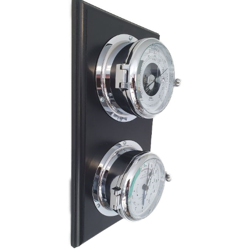 Impressive Solid Fischer Nautical Chrome Barometer & Tide Clock