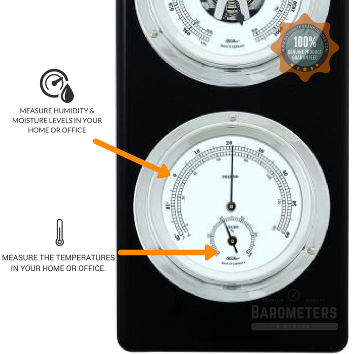 Modern Ebony & Chrome Weatherstation – 4-in-1 Hygrometer, Barometer, Thermometer & Tide Clock