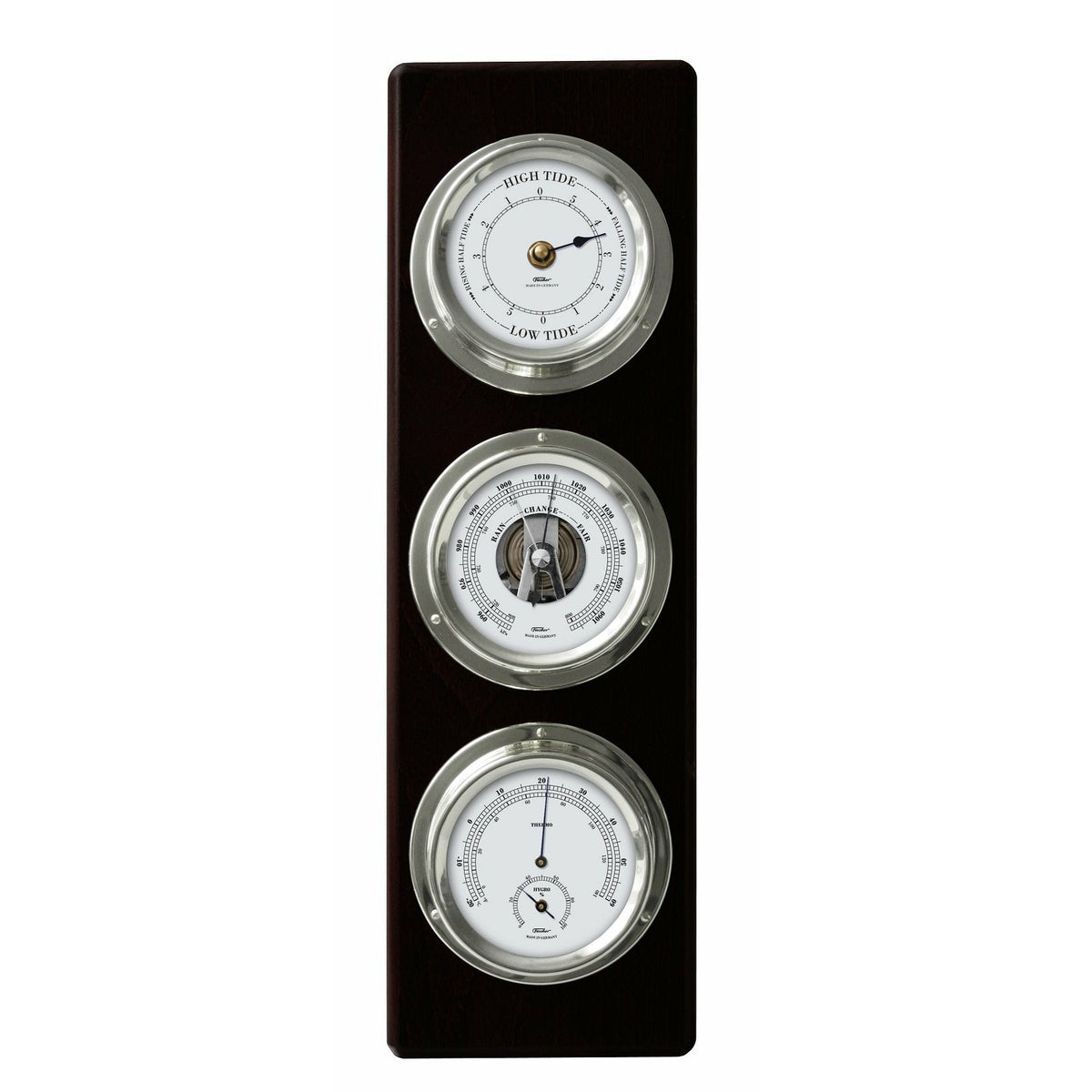 Modern Ebony & Chrome Weatherstation – 4-in-1 Hygrometer, Barometer, Thermometer & Tide Clock
