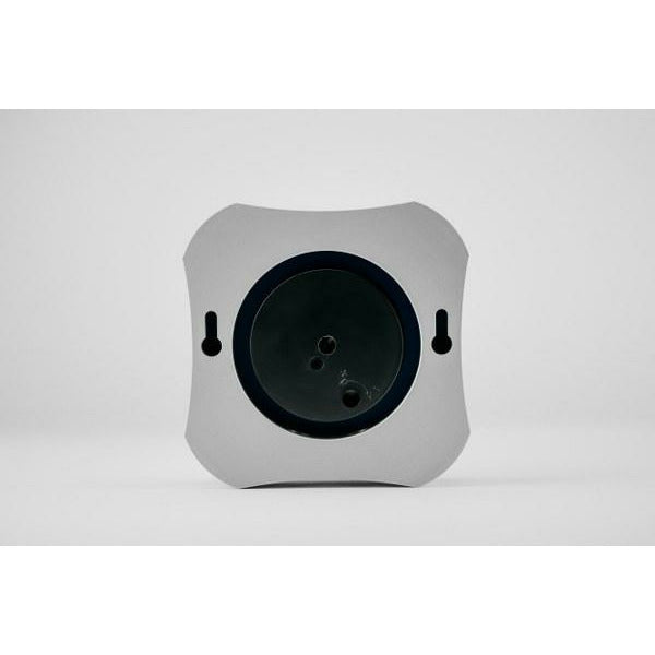 Back view of a square barometer or clock case with wall mounting holes, silver finish