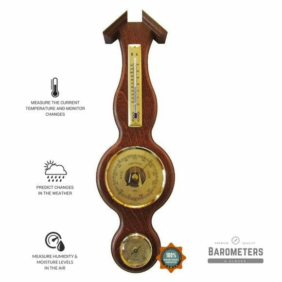 Traditional Banjo Walnut 390mm Weatherstation -3 in 1 - Hygrometer + Barometer + Thermometer
