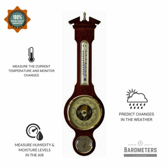 Traditional Banjo Walnut 540 mm Weatherstation -3 in 1 - Hygrometer + Barometer + Thermometer
