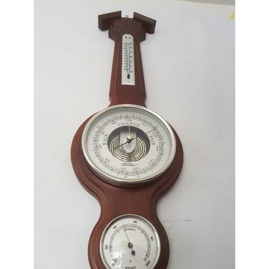 Traditional Banjo Mahogany & Chrome 555 mm Weatherstation -3 in 1 - Hygrometer + Barometer + Thermometer