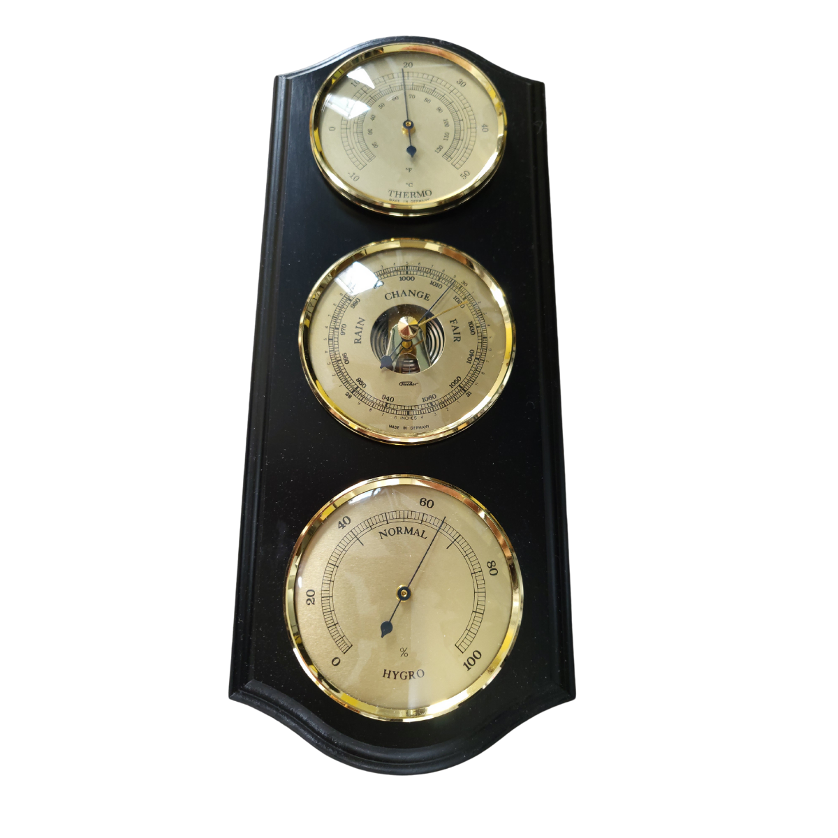 Ebony & Brass Weatherstation-3 in 1 - Hygrometer + Barometer + Thermometer