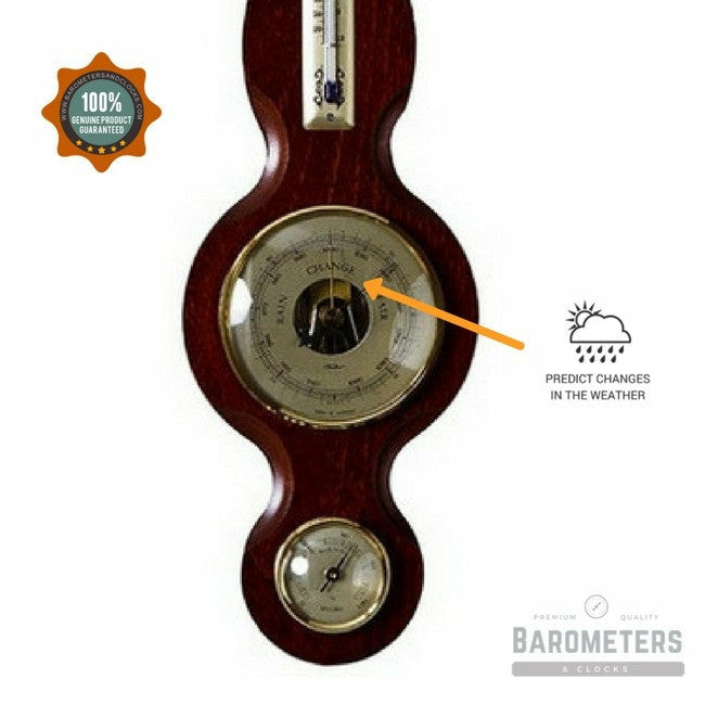 Traditional Banjo Mahogany 390mm Weatherstation -3 in 1 - Hygrometer + Barometer + Thermometer
