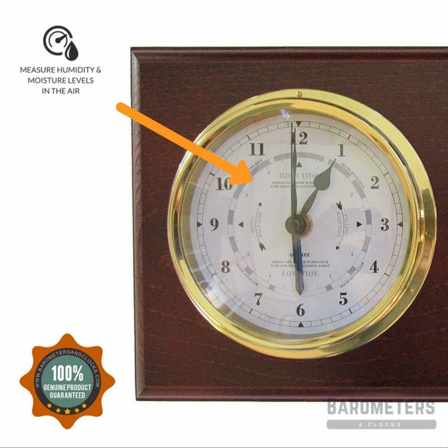 Mahogany &amp; Brass Barometer &amp; Tide Clock Combination