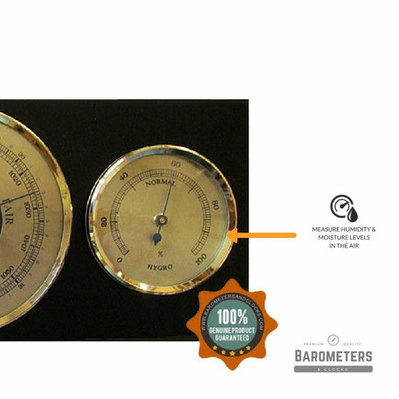 Modern Ebony & Brass Weatherstation 3 in 1 - Hygrometer + Barometer + Thermometer