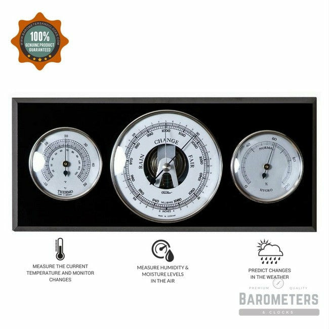 Modern Ebony & Chrome Weatherstation 3 in 1 - Hygrometer + Barometer + Thermometer