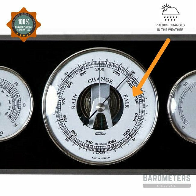 Modern Ebony &amp; Chrome Weatherstation 3 in 1 - Hygrometer + Barometer + Therometer