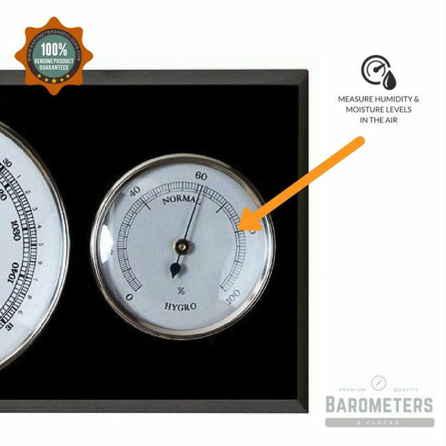 Modern Ebony & Chrome Weatherstation 3 in 1 - Hygrometer + Barometer + Thermometer