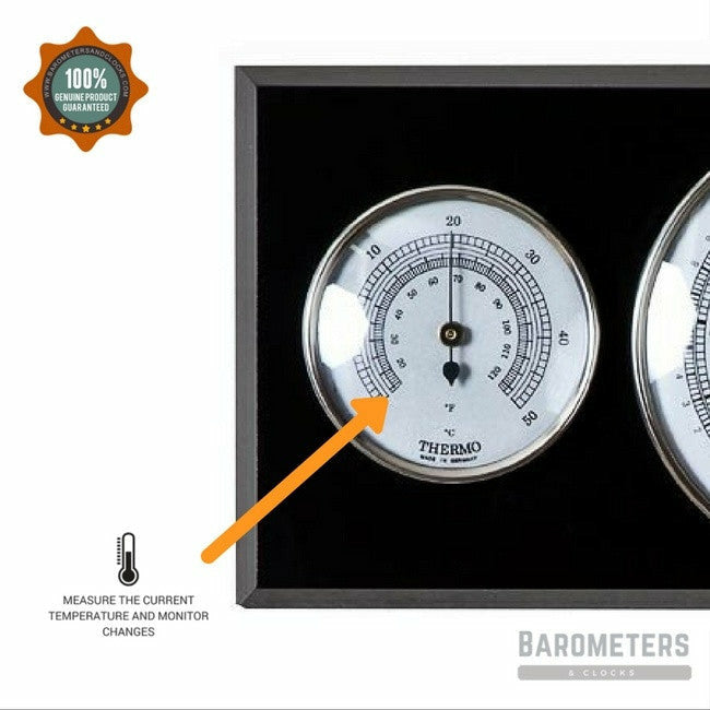 Modern Ebony & Chrome Weatherstation 3 in 1 - Hygrometer + Barometer + Thermometer