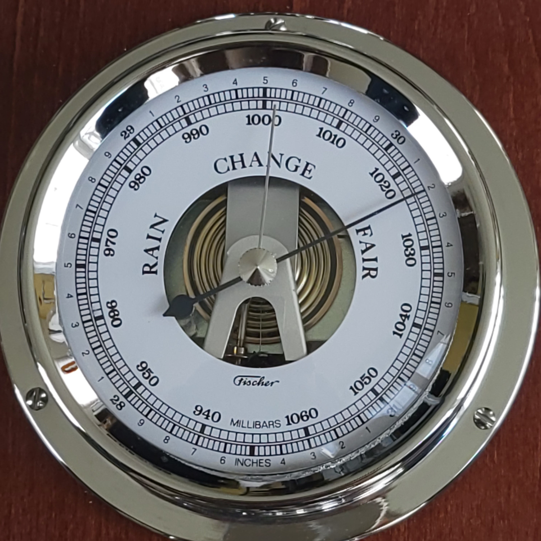 Modern Mahoany & Chrome Weatherstation – 4-in-1 Barometer, Hygrometer, Thermometer & Tide Clock