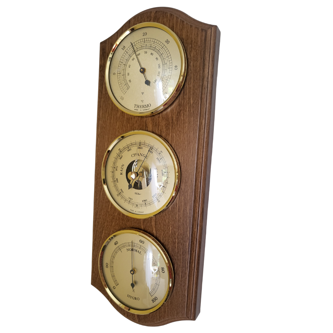 Rustic Oak & Brass Weatherstation - 3 in 1 - Hygrometer + Barometer + Thermometer