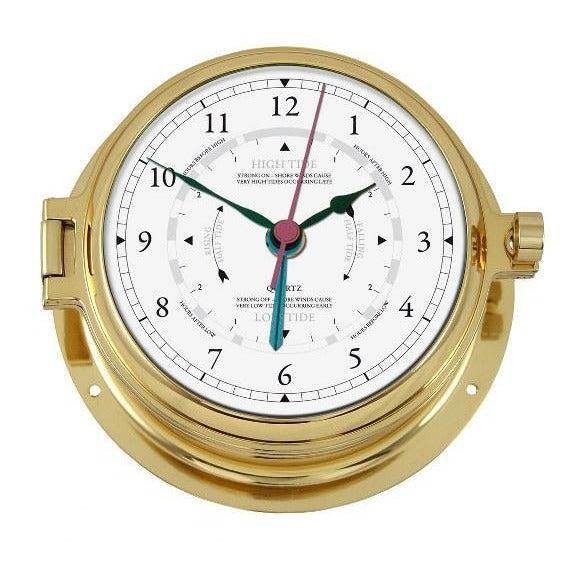 Solid Polished Brass Marine Tide Clock &amp; Barometer Combo