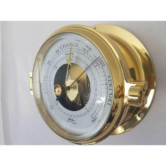 Solid Polished Brass Marine Tide Clock &amp; Barometer Combo