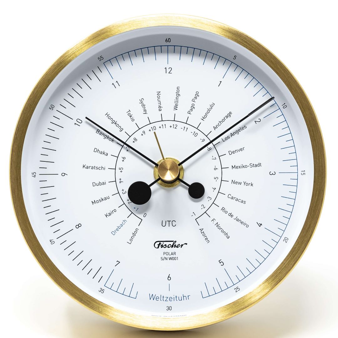 Polar World Time Clock Brushed Brass