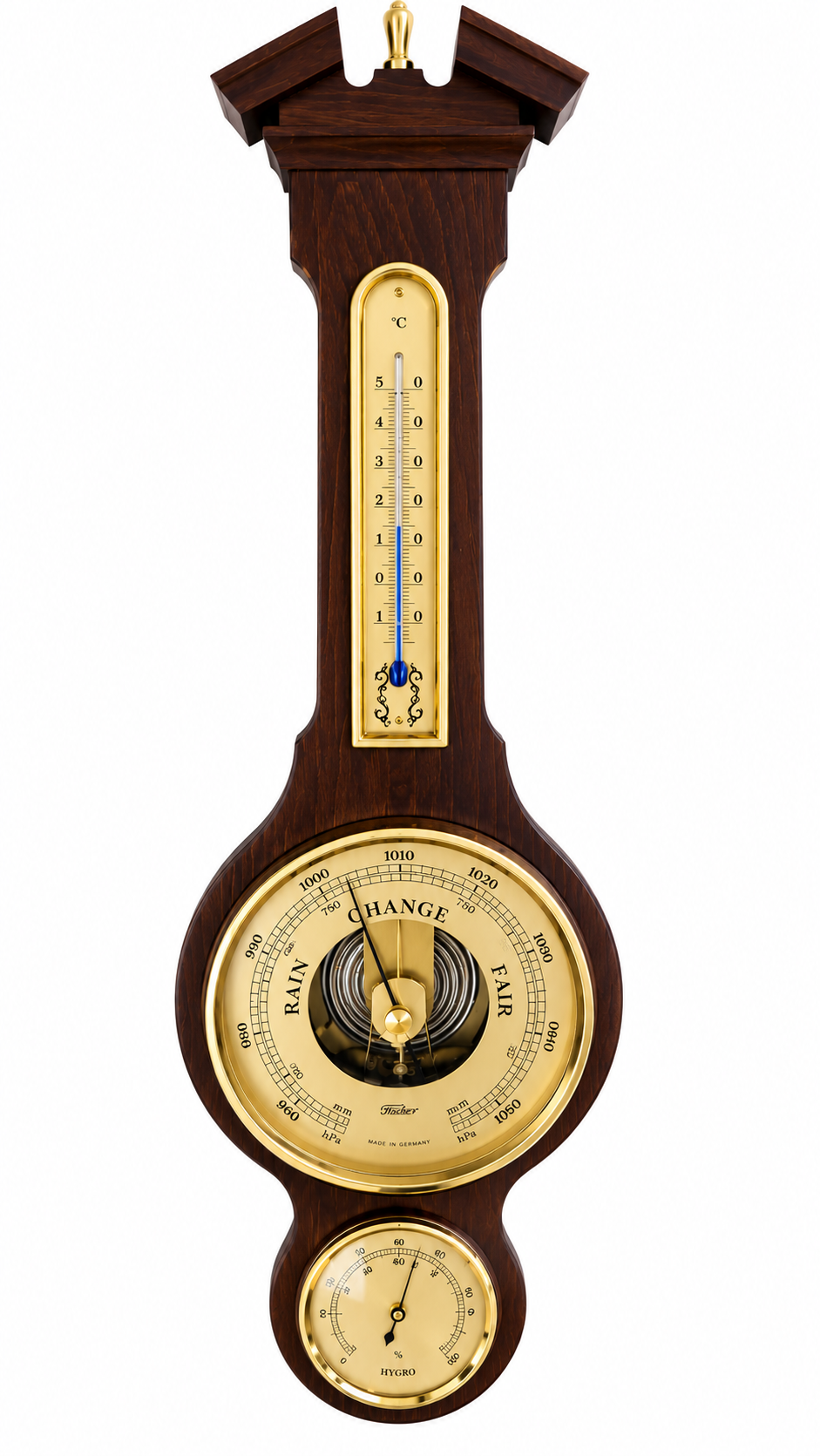 Traditional  Banjo Walnut | 6699-12 |540 mm Weatherstation -3 in 1 - Hygrometer + Barometer + Thermometer