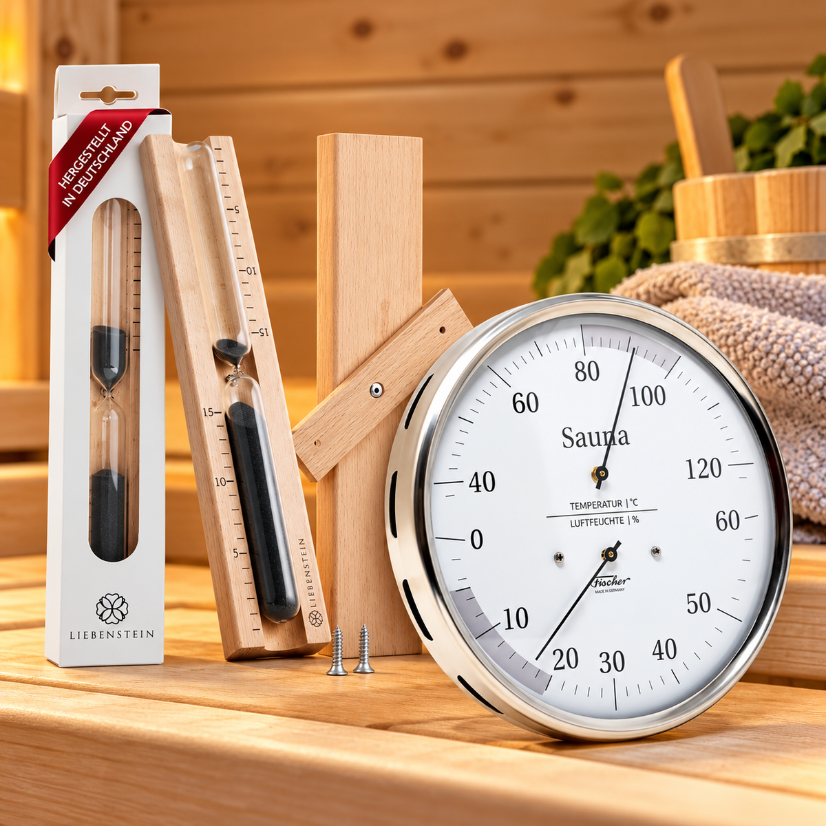 Sauna Gauge Hygrometer & Thermometer | Stainless Steel & White | 160mm | 195.01| Combo
