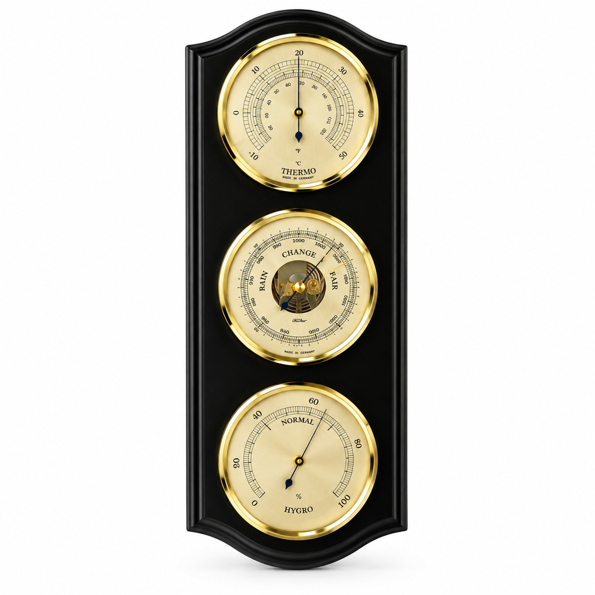 Ebony & Brass Weatherstation-3 in 1 - Hygrometer + Barometer + Thermometer