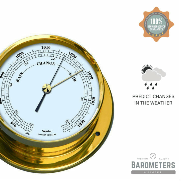 Premium Polished Brass Tide Clock with Barometer – Modern Coastal Accessory