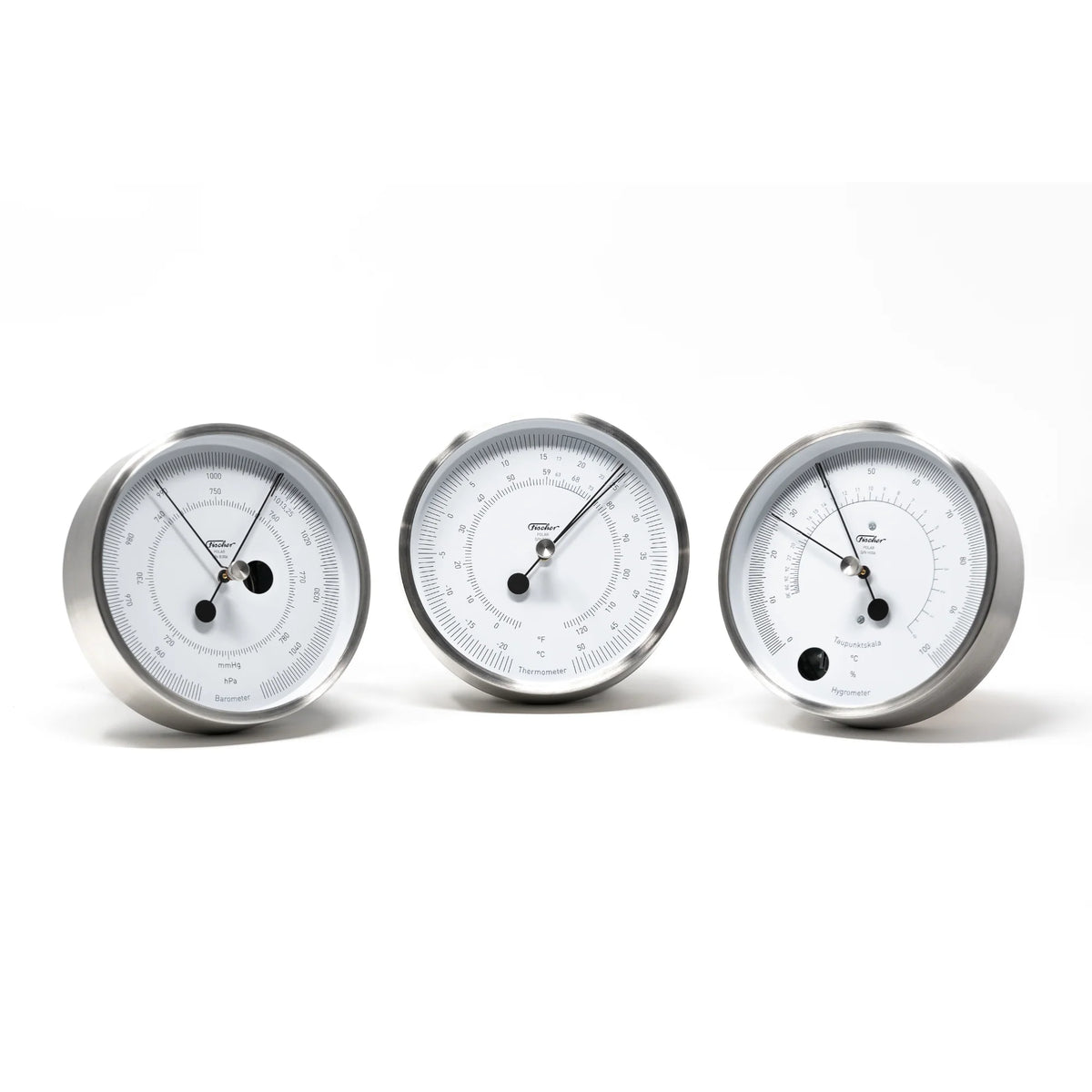 Designer POLAR Stainless Steel Weather Instruments Trio - Barometer + Hygrometer + Thermometer