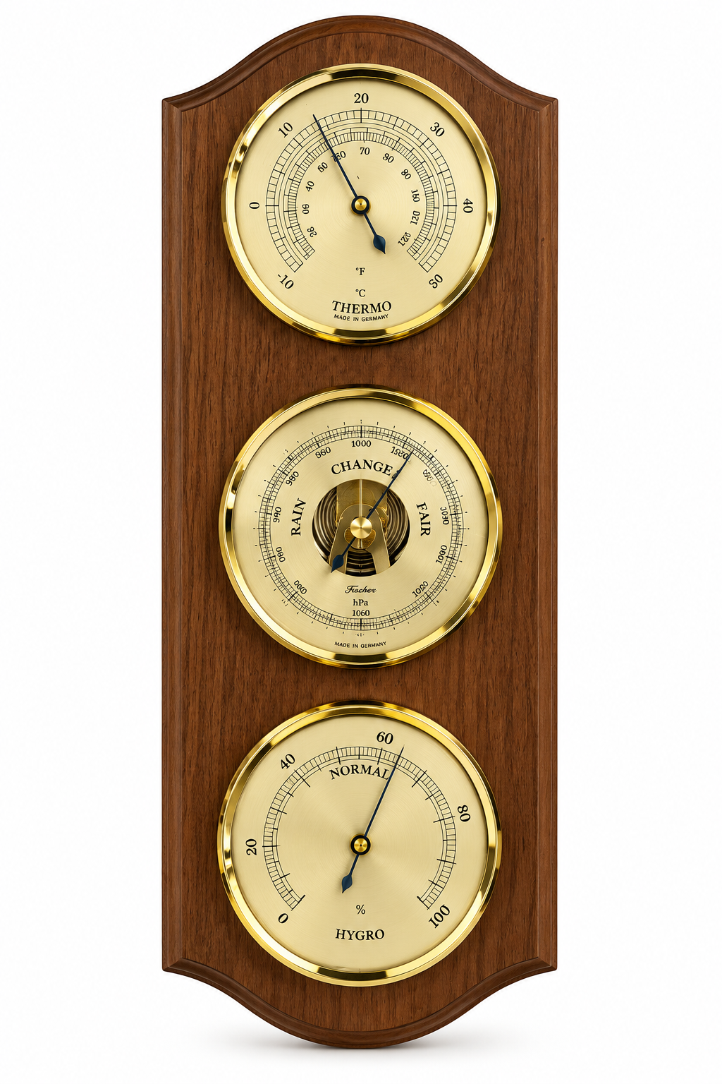 Rustic Oak & Brass Weatherstation | 3 in 1 - Hygrometer + Barometer + Thermometer | 9176-31