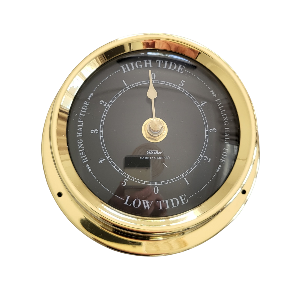 Polished Brass &amp; Black Dial 125mm Quartz Tide Clock