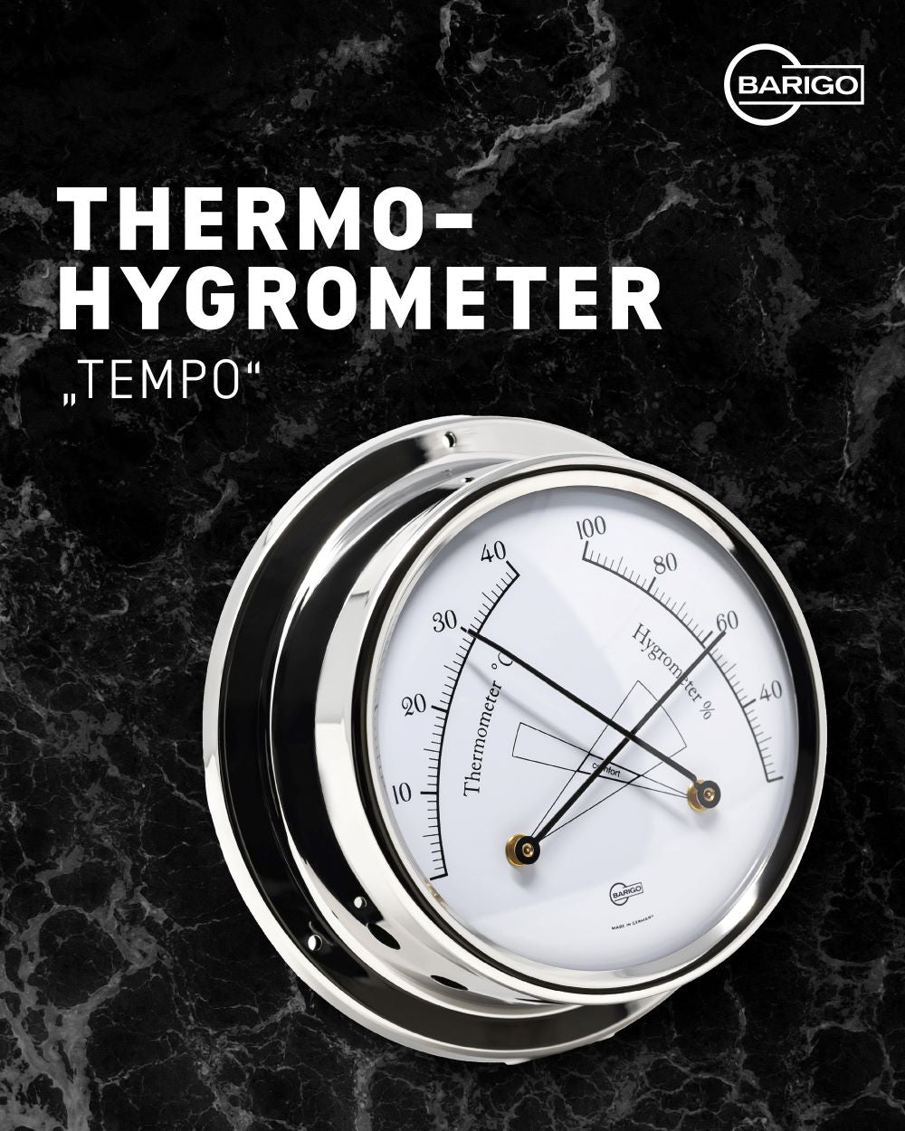 Barigo Tempo Temp-Hygro  – Polished Stainless Steel (110 mm)