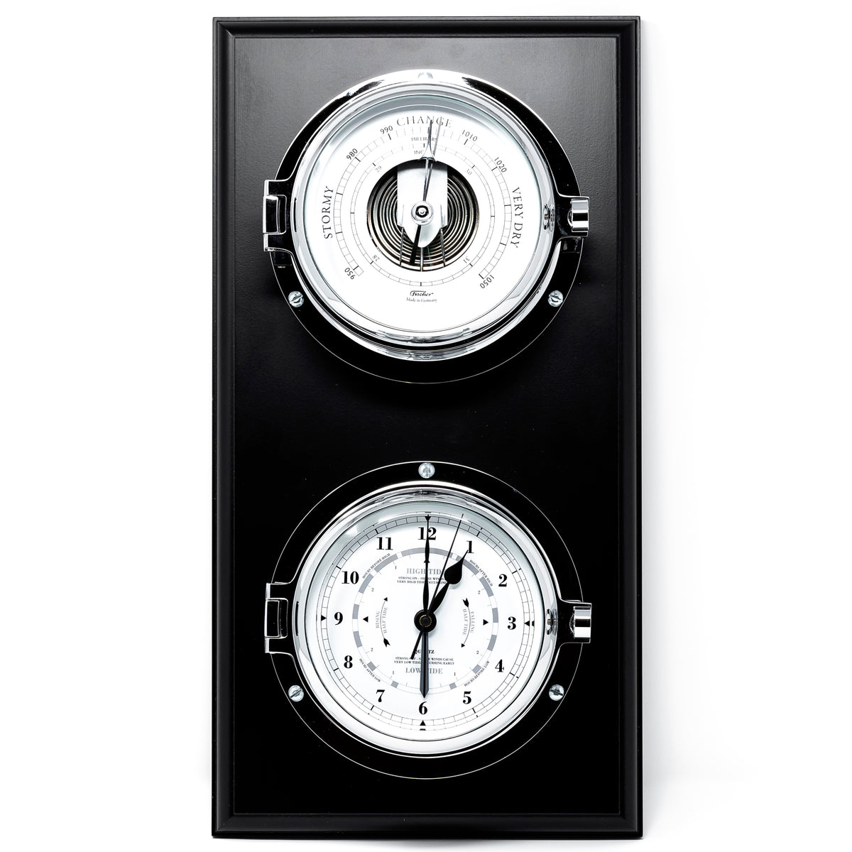 Impressive Solid Fischer Nautical Chrome Barometer &amp; Tide Clock