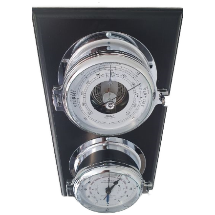 Impressive Solid Fischer Nautical Chrome Barometer &amp; Tide Clock