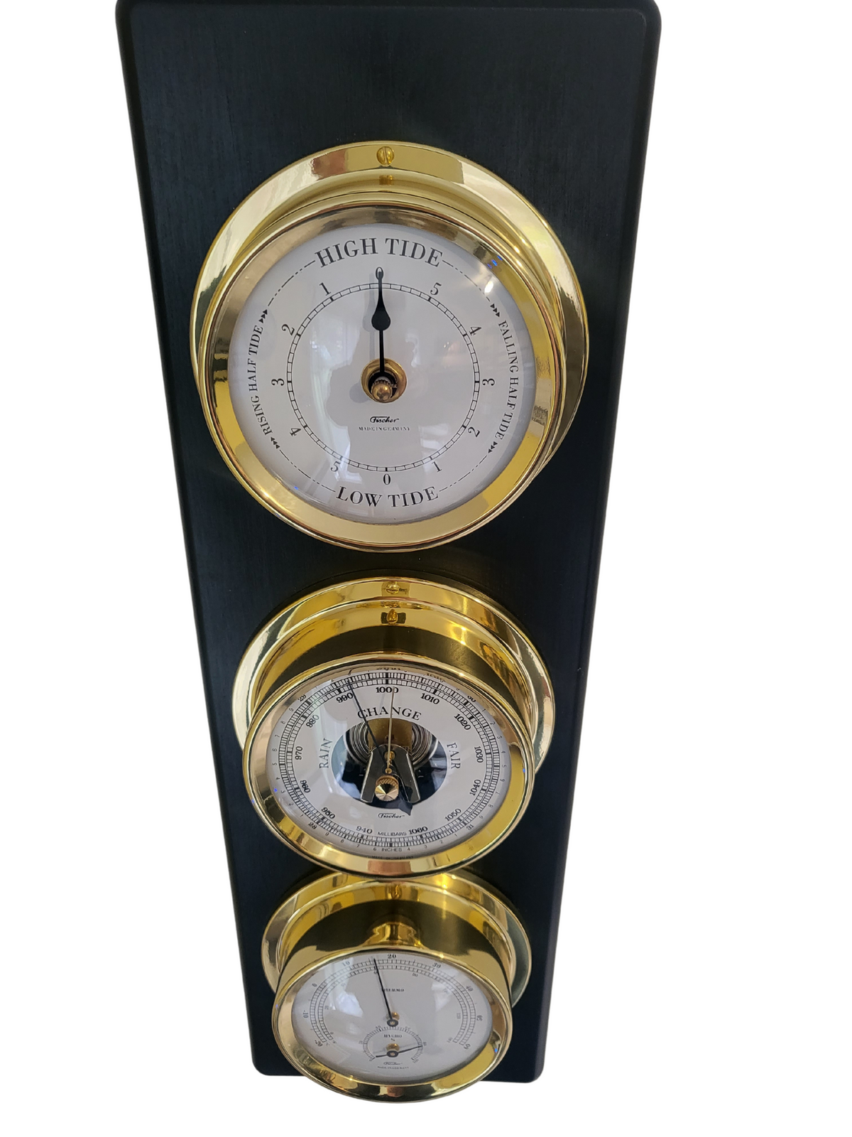 Weatherstation &amp; Tide Clock Combo in Black &amp; Brass